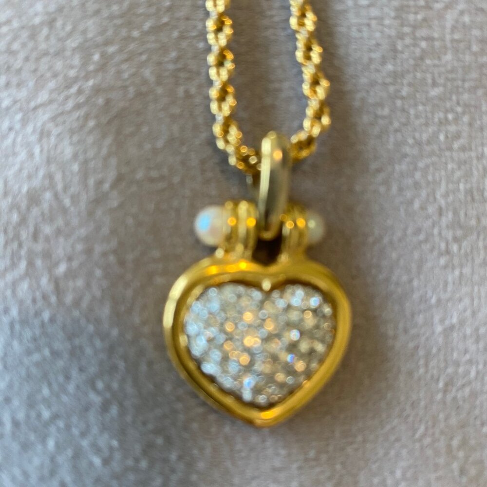 Vintage Heart Pendant Necklace~Vintage~Swarovski Pave Heart 2 faux Pearls